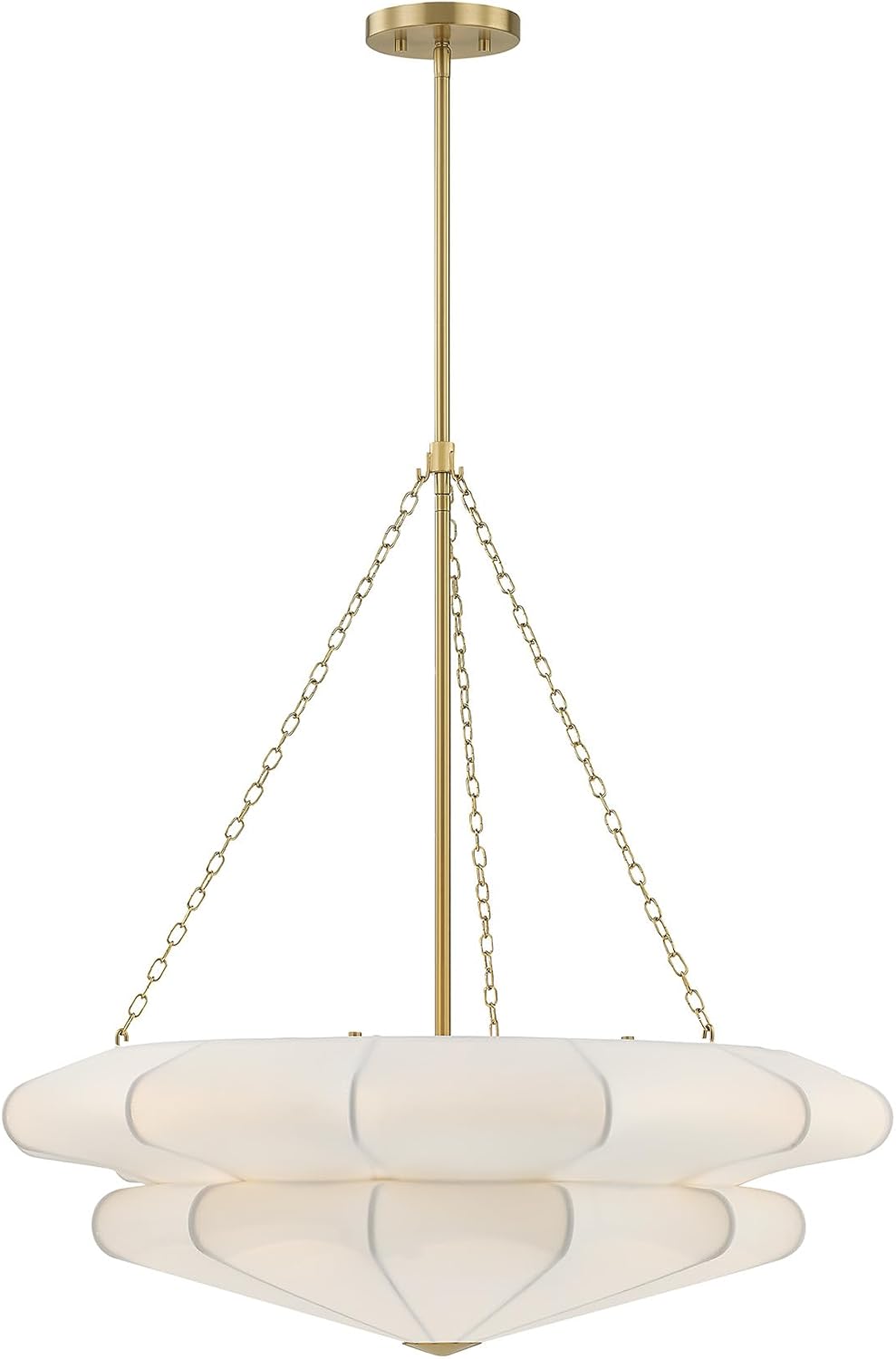 Savoy House 7-9153-3-322 Coppell Traditional Sheer White Fabric Pendant, 3-Light 180 Total Watts, 28" H x 28" W, Warm Brass