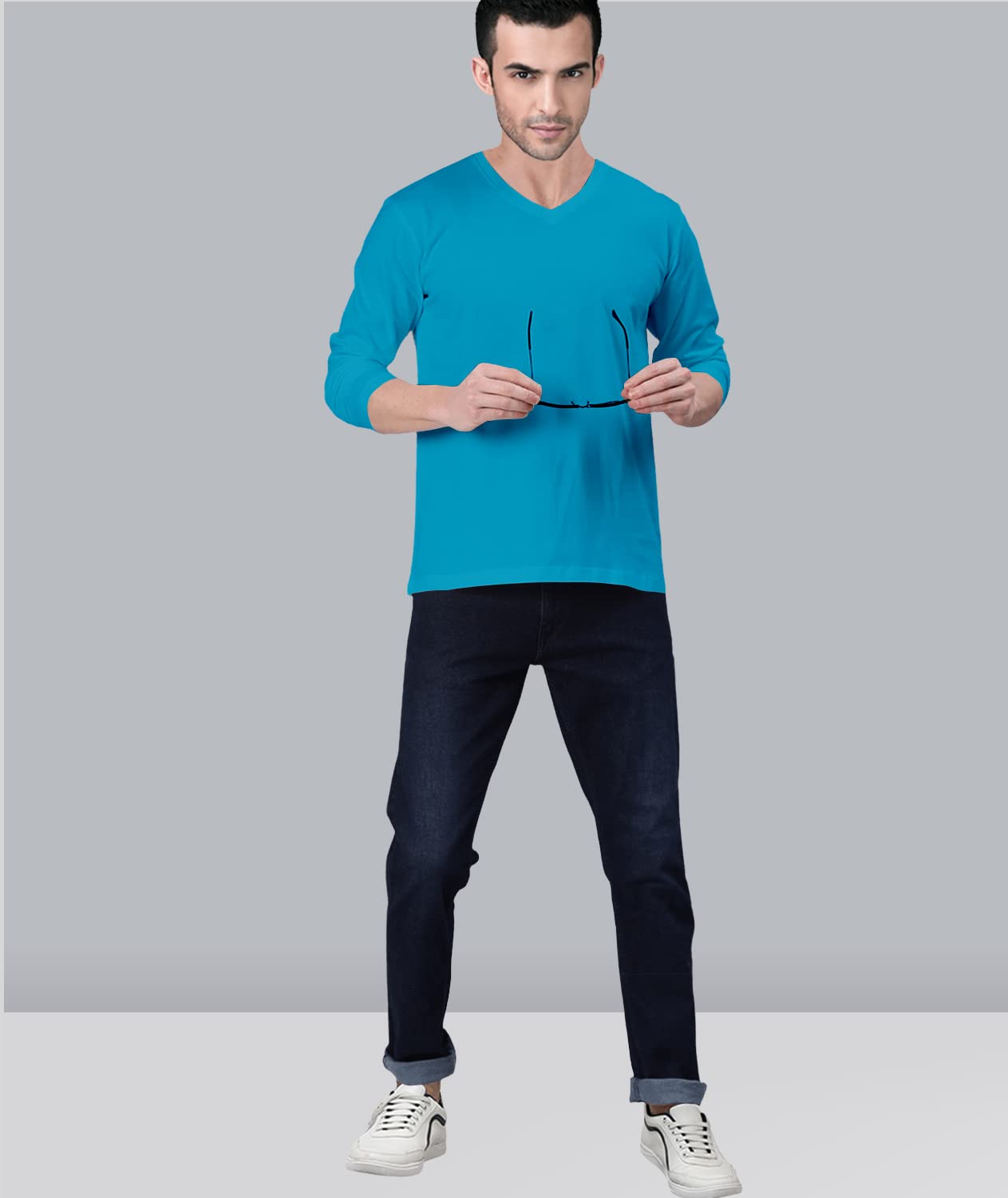TVP Fashions Premium Plain Men V Neck Full Sleeves Festive,Offer,Discount,Sale,Limited Edition, Trendy, Trending Tees and Tshirts. (Turquoise_Large) 1