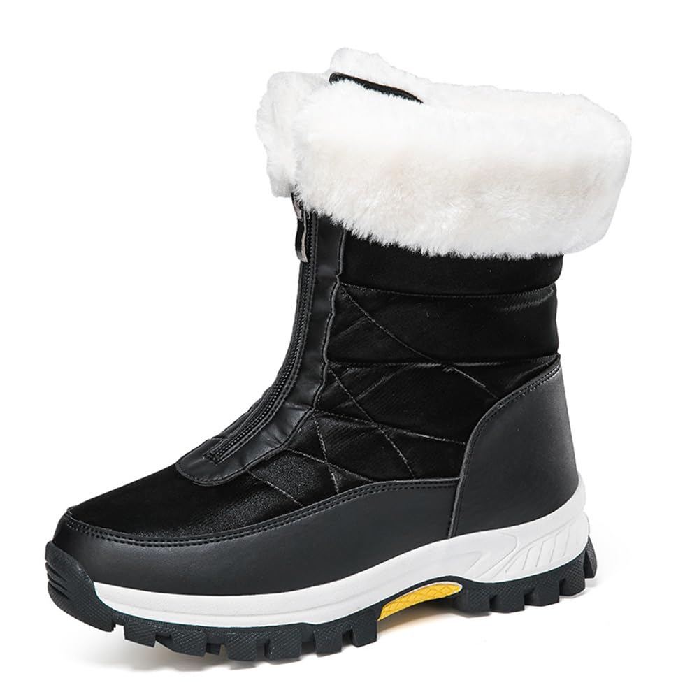 GEXECEUSS Womens Comfortable Snow Boots for Walking Anti-Slip Mid-Calf Winter Boots - Durable Faux Fur Lined Booties for