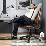 LEMBERI Office Desk Chair, Big and Tall High Back Managerial Executive Computer Chair, Ergonomic Height Adjustable PU Leather Chairs with Cushions Armrest for Long Time Sitting (Brown) - Image 2