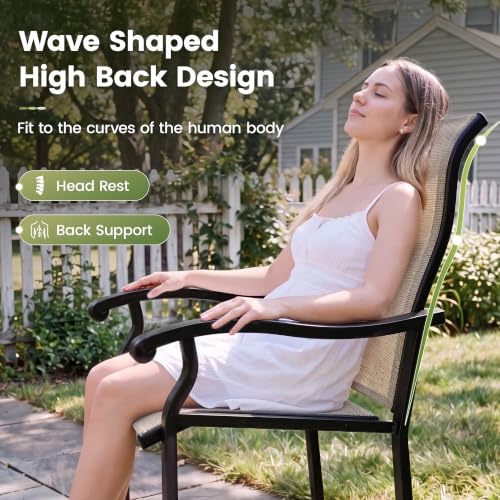 Image of UDPATIO Patio Dining Chairs Set of 4, High Back Wide Seat Outdoor Furniture Chairs with All Weather Breathable Textilene, for Lawn Garden Backyard, Brown