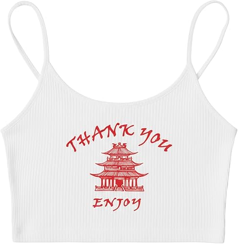 Floerns Top de Camiseta sin Mangas para Mujer, Estilo Casual, con Bordado de Letras, Crop Top