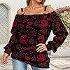 Women's One Shoulder Shirt Skull Pattern Casual Top with Asymmetric Neckline | Gothic Style Long Sleeve Shirt for Party, style_s01 red, XXL #1