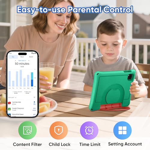 Image of aiprotablet 10 inch Kids Tablet, Android 16 Tablet for Kid, Octa-Core CPU, 24GB RAM, 64GB ROM 1TF Card Expandable for Toddler Children,Tablets with Case, Parental Control, 6000mAh,WiFi, BT5.0 (Green)