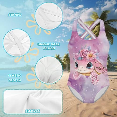 Image of Girls One Piece Swimsuits Axolotl Cross Back Swimwear Beach Summer Quick Dry Beach Bathing Suit