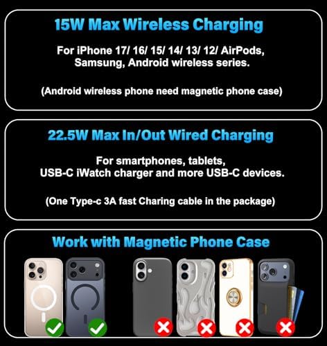 0.29" Ultra Slim 5000mAh for Magsafe Power Bank Mini 22.5W USB C Fast Charging Magnetic Battery Pack, Wireless Portable Charger Powerbank for iPhone 17 16 15 14 13 12 Plus/ Pro/ Pro Max Android Silver - 4