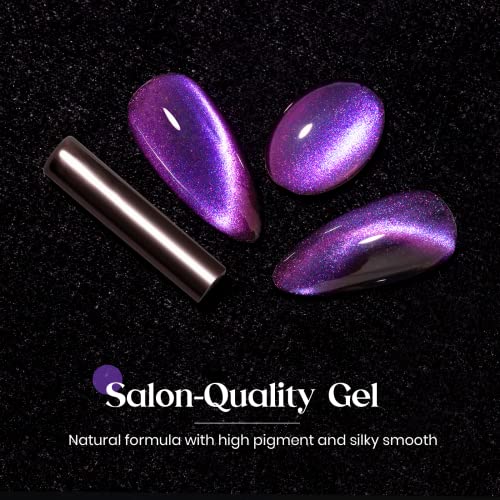 MIZHSE 9D Cat Eye Gel Nail Polish 10ml, Holographic Galaxy Cateye Magnetic Nail Polish Gel, Magic Chameleon Manicure Set(Purple)
