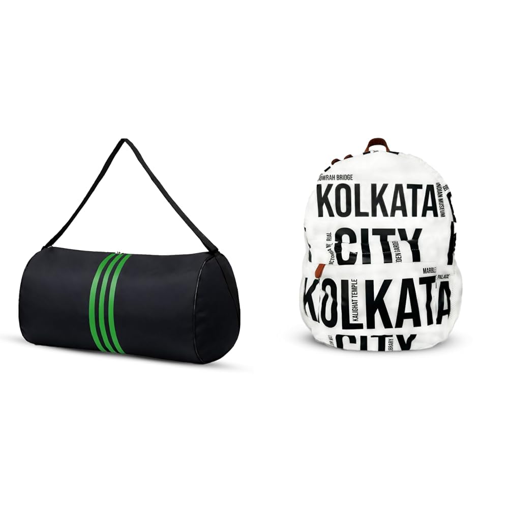 Gym Bag for Men & Women | Sports Duffle Bag with Shoulder Strap | Lightweight Waterproof + Air Backpack White Kolkata City Print 20L Lightweight Waterproof Anti-Theft Nylon Laptop-image-16