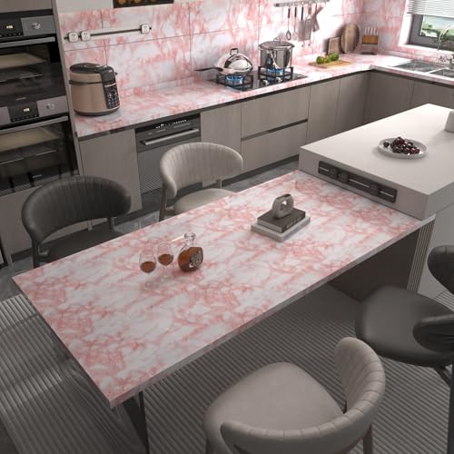 Image of BAYYA Extra Wide Marble Contact Paper Granite Peel and Stick Wallpaper Pink Glossy 48x197 inch Countertop Contact Paper for Kitchen Bathroom Self-Adhesive Waterproof Decorative Film Marble Vinyl Wrap