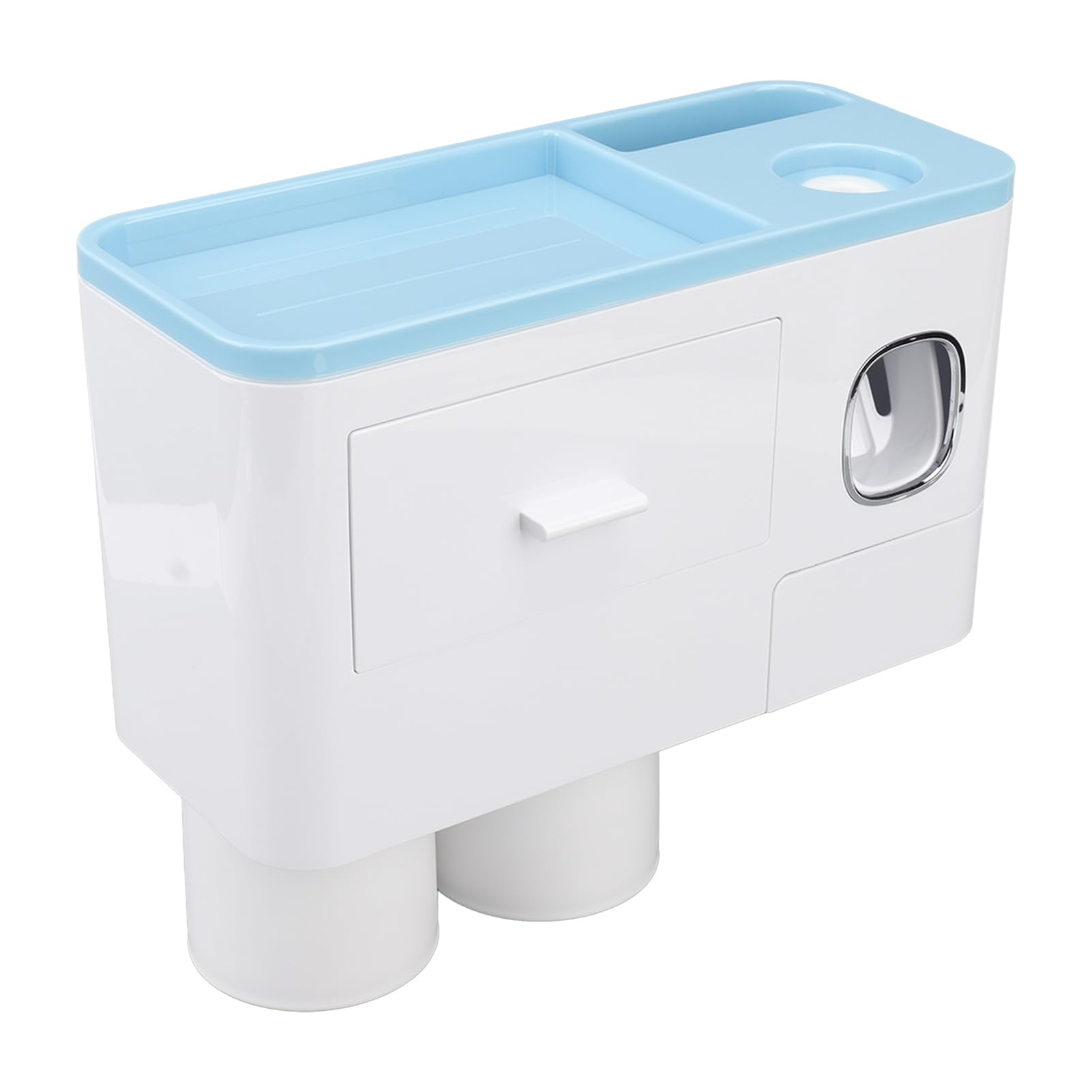 Cocoarm Zahnpastaspender, PP-ABS, Wandmontage, Zahnpastaspender, Quetschset mit Zahnbürstenhalter, Aufbewahrung ohne Bohren, Umgekehrte Becher für Erwachsene und Im Badezimmer (Zwei Tassen, Blau)