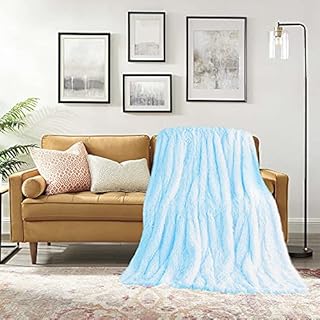 FZCBY Soft Shaggy Faux Fur Blanket Fluffy Fleece and Sherpa Bed Throw Decorative Sofa Throws Machine Washable Blankets for Sofa Bed Couch Chair, 50"x60", Blue