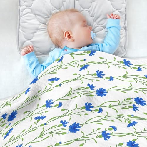 Image of Wild Meadow Flower Baby Swaddle Blanket for Boys and Girls, Cornflower Field Muslin Baby Receiving Swaddle Blanket, Soft Cotton Nursery Swaddling Blankets for Newborn Toddler Infant, 30x40 in