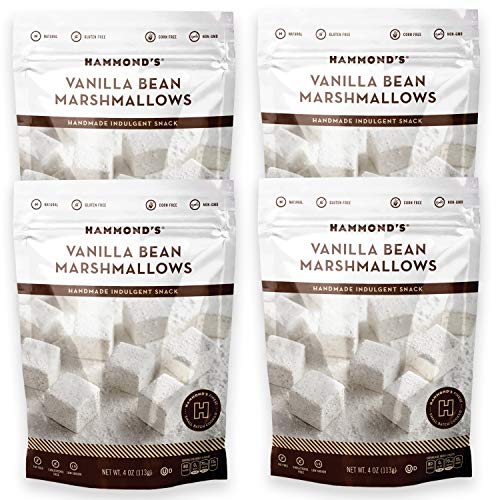 Hammond’s Candies Gourmet Marshmallows – Vanilla Bean | Great for Snacking, Hot Chocolate, S’mores, Baking | Gluten-Free, Kosher, Handcrafted in the USA | 4 Pack