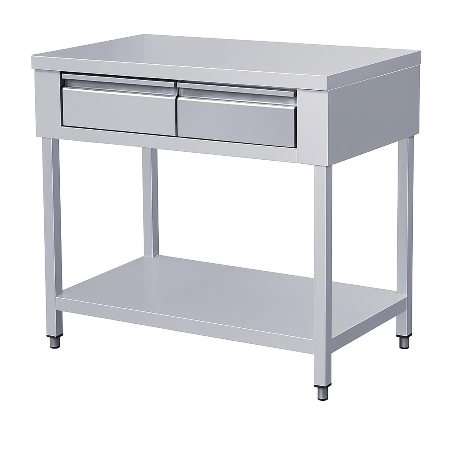 Ristoattrezzature - Tavolo in acciaio inox su gambe con 2 cassetti e piano di fondo 140x70x85h cm