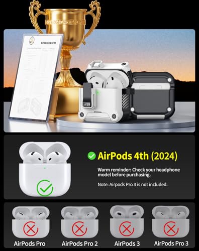 Image of Pohgelan for AirPods 4 Case with Safety Lock-White | Magnetic Automatic Lock with Cleaning Kit&Keychain,Compatible with Magsafe