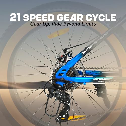 Image of VESCO Stag 24T Fat Tyre Cycle for Boys, & Kids 15+, 21 Gears Cycle, Dual Disc Brakes, Front Suspension, Fitness & MTB Cycle (Blue, 24), 187 x 66 x 112 cm