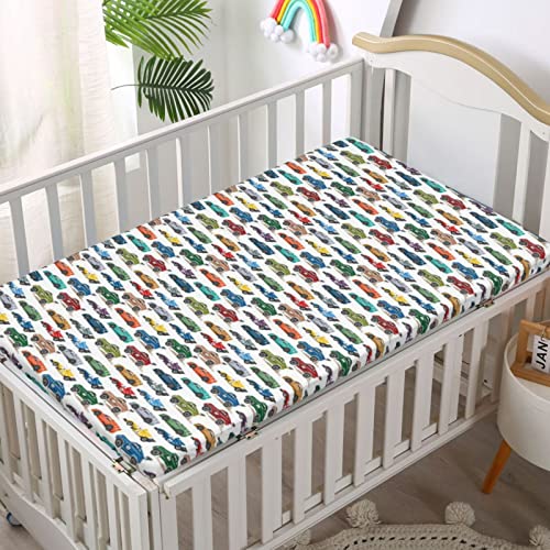 Race Car Themed Fitted Mini Crib Sheets,Portable Mini Crib Sheets Ultra Soft Material-Baby Crib Sheets For Girl Or Boy,24“ X38“,Multicolor #TOP1