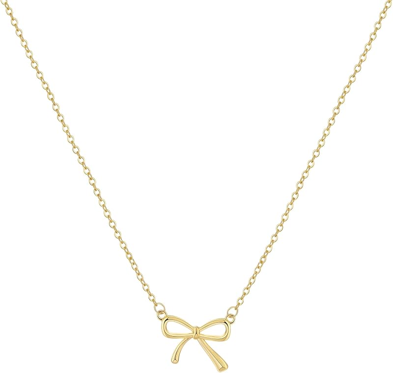 Collar de oro para mujer, collar de lazo de 14 quilates, delicado collar de oro en capas, lindo pequeño circonita cúbica, colgante de lazo, gargantilla, collar de cadena, collar de moda, regalo de joyería para mujer