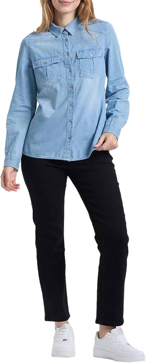 FASHIONSPARK Women's Denim Shirt Button Down Long Sleeve Tops Basic Jean Casual Shirts with Pockets - Image 4