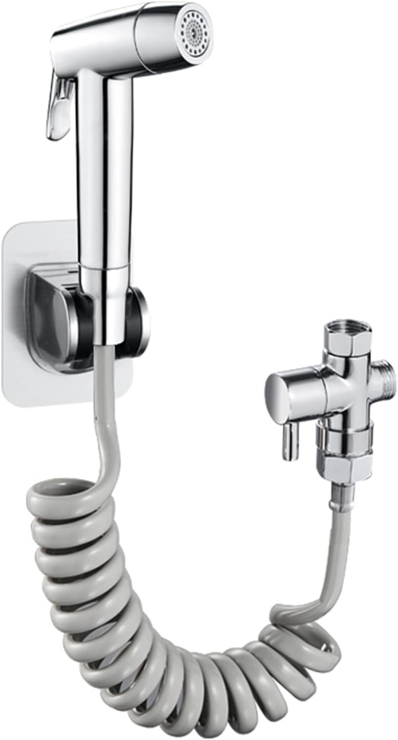 Bidet Sprayer kit for Toilet Handheld Bidet Sprayer for Toilet-Adjustable Water Pressure Control 2M Telescopic Hose Water Diverter with Stand for Balcony,Brushed (Color : Chrome)