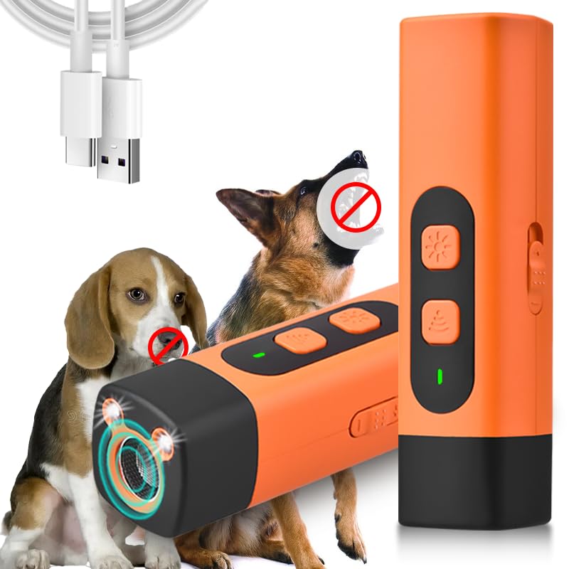 KOLGEIKJ Anti Bell Gerät Hunde, Ultraschall Hundeabwehr mit 3 Einstellbaren Frequenzen LED-Taschenlampe, Wiederaufladbar Antibell Ultraschall Gerät, Hunde Bellen Stoppen für Kleine Große Black
