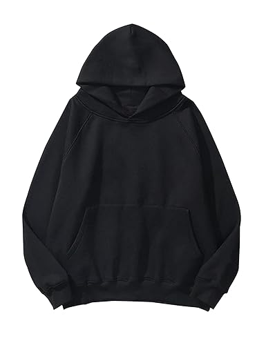 SAFRISIOR Oversized Hoodies for Women and Men Couples Fleece Basic Solid Hooded Sweatshirt Pullover Jackets - Large - Black