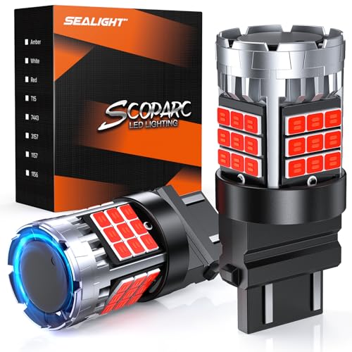 Image of SEALIGHT LED Brake Light Bulbs, 3156 3157 LED Bulb Red, 600% Brighter 3056 3057 3457R 4057 4156 4157 Anti Hyper Flash Error Free Tail Stop Parking Lights, with Built-in Resistor, Brilliant Red, 2 Pcs