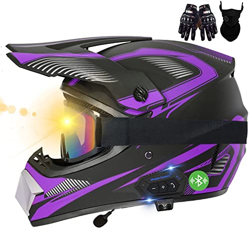 CNNGU Motorrad Bluetooth Crosshelm Set, ECE Genehmigt, Motocross Helm, Sicher, Komfortabel Und Belüftet, Mit Handschuhe Maske Brille, Geeignet Für Motocross, MTB, Crossbike, BMX