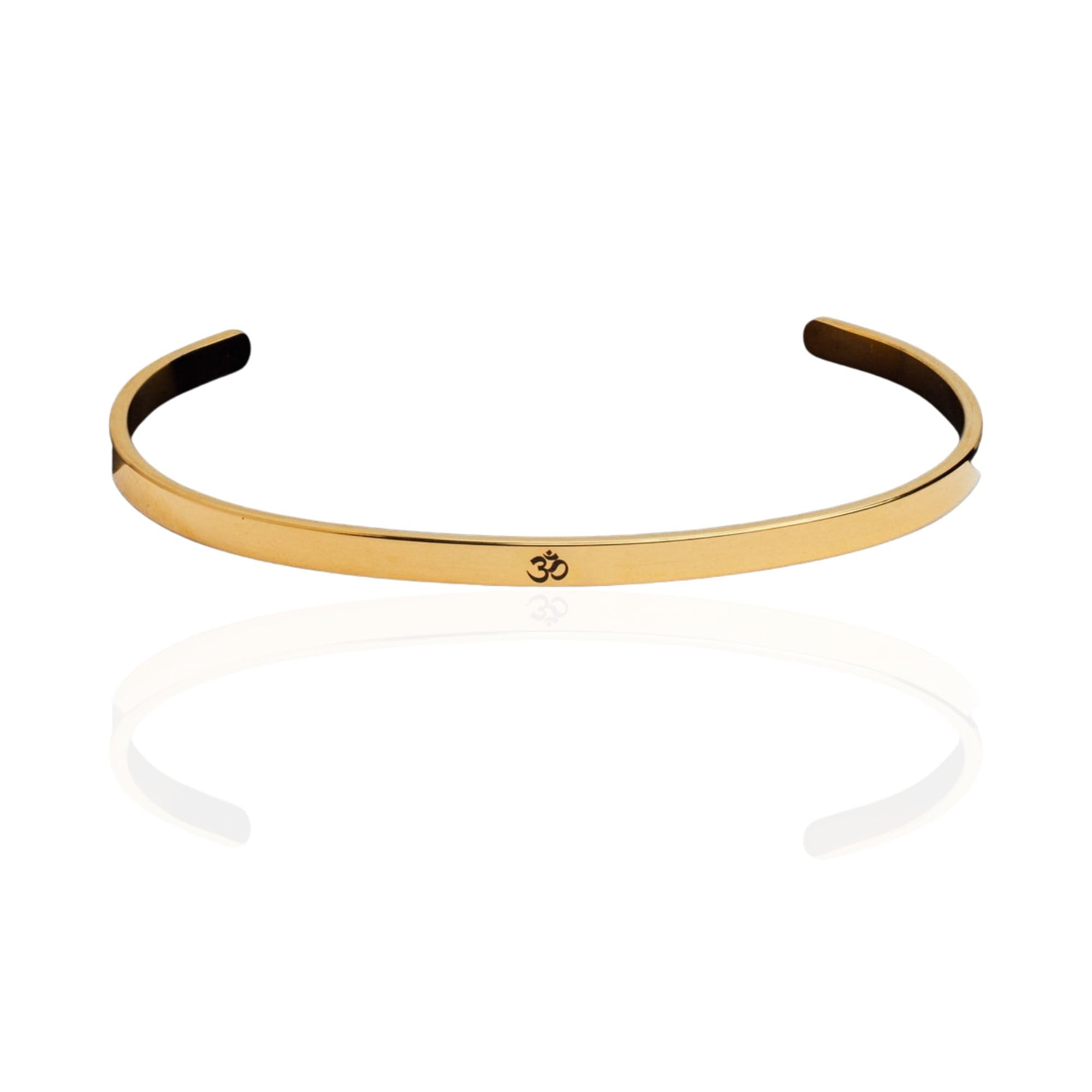 Om Bracelet – The Sound of Existence | Classic Oval Cuff Bracelet for Men & Women | Adjustable In Size | Glossy Gold Finish