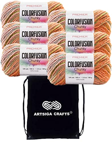 Premier Yarns Colorfusion Chunky Painted Desert 1174-11 (6-Skein) Same Dyelot Chunky Bulky #5 Soft Knitting Yarn 100% Acrylic Bundle With 1 Artsiga Craft Bag #TOP13