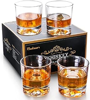 Whiskey Glasses Gift Set of 4, 310ml Old Fashioned Tumblers Glass with Personalized Thick Bottom, Whiskey Gift Sets for Dad, Men, Whiskey Glass Set for Birthday, Glassware, Bourbon/Rum/Bar Tumbler