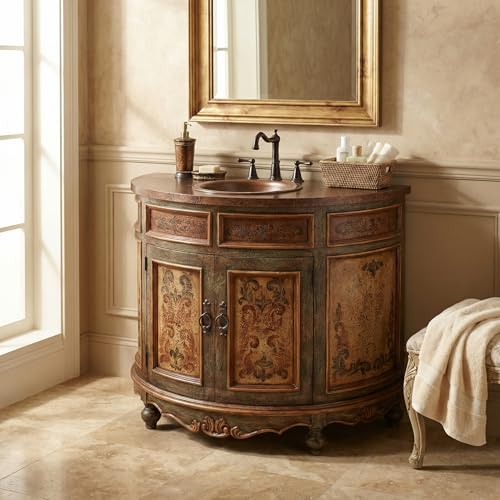 AFD Home Peruvian Copper-Top Vanity, Farmhouse Single-Bathroom Vanity, Earth-Toned Finish,