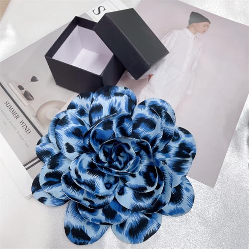 Image of Dainty Fabric Leopard Rose Flower Large Brooch Lapel Pins Handmade Big Flower Brooches Pin Classic for Women Wedding Party Dance Banquet Dress Suit Clothes Accessories Jewelry Gifts 190mm