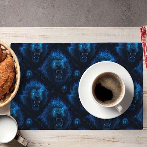 Set de table lavable et résistant à la chaleur en lin bleu - 6