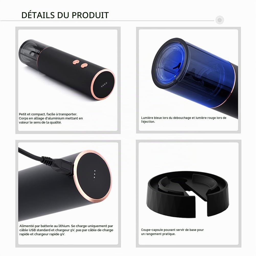 Tire Bouchon Électrique Ouvre Bouteille Automatique Décapsuleur pour Vin Professionnel pour Amateurs de Vins Cadeau de Luxe (Or, Jeu, Boîte Cadeau, Rechargeable)