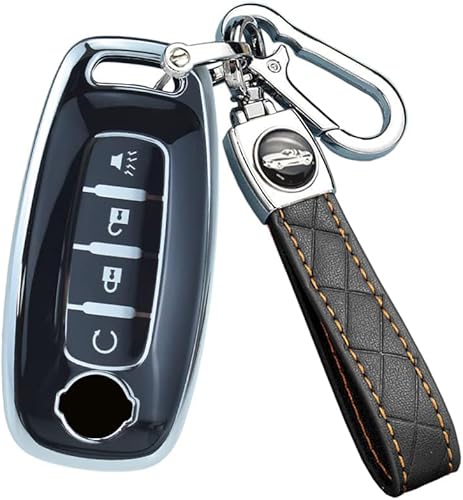 Miniatura 5 de SANRILY Funda suave para llavero de 4 botones con borde plateado para Nissan Ariya 8 Gen th New Teana Accessories sin llave TPU con llavero de cuero