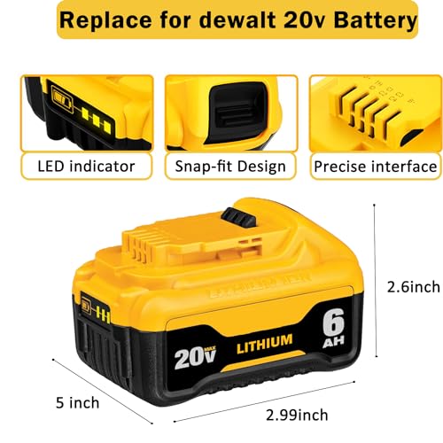 Long Fit 2 Packs Replace For Dewalt 20V Battery 6.0Ah thumb #5