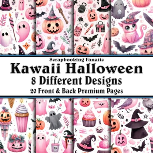 Scrapbook Paper - 20 Front and Back Premium Color Pages: Kawaii Cute Pink Halloween - 8.5"x8.5" image 2