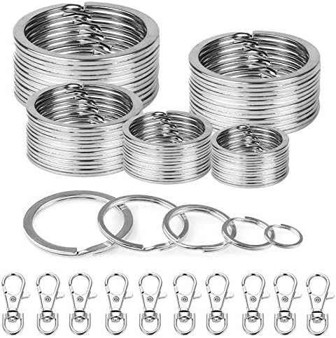 Hoiny Key Rings Hoops - 50 Silver Key Ring Stainless Steel Round Key Chain Rings in 5 Size and 10 Pcs Lobster Clasp for Keys Organization, Jewellery Making Craft DIY Accessory