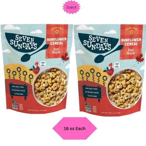 Seven Sundays Sunflower Cereal, Maple Sea Salt, Grain & Gluten Free, 5g Upcycled Protein, 0g Refined Sugar, Salty Sweet Snack. 16 Oz Bag (Pack of 2)