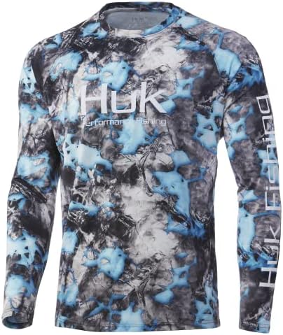 HUK Men's Standard Pursuit Camo Vented Long Sleeve 30 UPF Fishing Shirt, Mossy Oak Lightning, Large