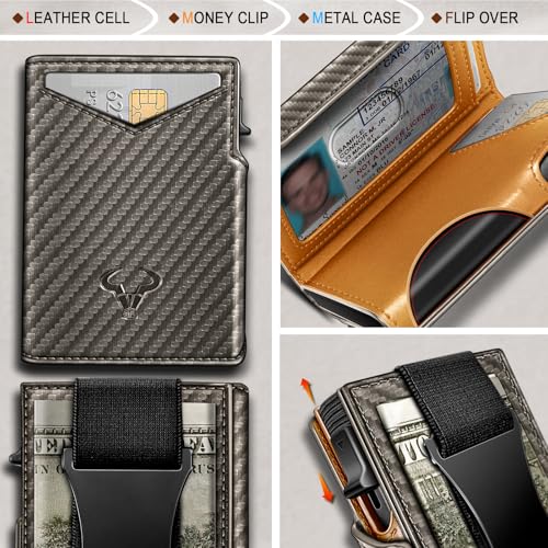Image of BULLIANT Men Slim Leather Wallet Metal Case Money Clip-Magnetic Closure