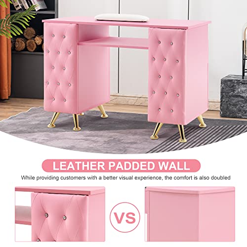 Barberpub Manicure Table With Drawers, Acetone Resistant Nail Desk, Spa Salon Storage Equipment 2671 (Pink) #TOP4