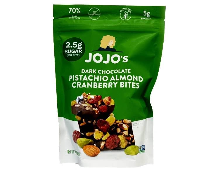 JoJo's Guilt-Free Chocolate with Almonds 70% Dark Pistachios Dried Cranberries ~ 14.4 ounces (1 Pack)