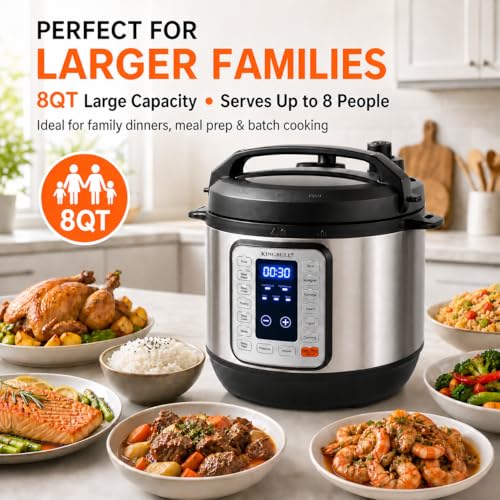 Image of KINGBULL 8QT Electric Pressure Cooker, 12-in-1 Stainless Steel Multi Cooker with Nonstick Inner Pot, Slow Cooker, Rice Cooker, Steamer, Saute, Yogurt Maker, Warmer, Delay Start