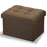 LINMAGCO Ottoman Storage Ottoman with Storage Small Foot Rest Stool Under Desk Stool Short Folding Footrest Linen Cloth Brown 16X12X12IN