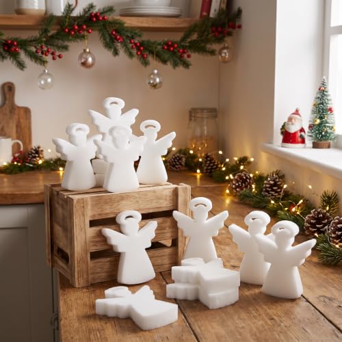 Image of Tioncy 12 Pack White Angel Christmas Kitchen Sponges Bulk | Christmas Angel Dual Sided Scrubber Sponges, Dishwashing Kitchen Cleaning Accessories for Household Supplies
