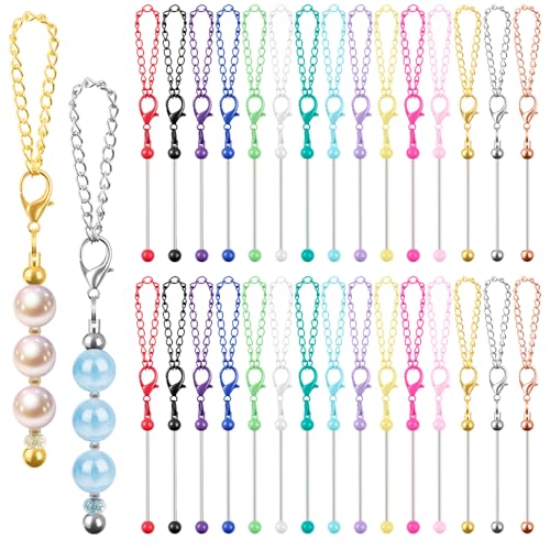 FDKYOEK 30 PCS Beadable Keychain Bars Bulk Metal Blank Keychain Bars for Beads DIY Beaded Key Chain Making Kit for DIY Crafts Jewelry Charms Making Supplies Multicolor