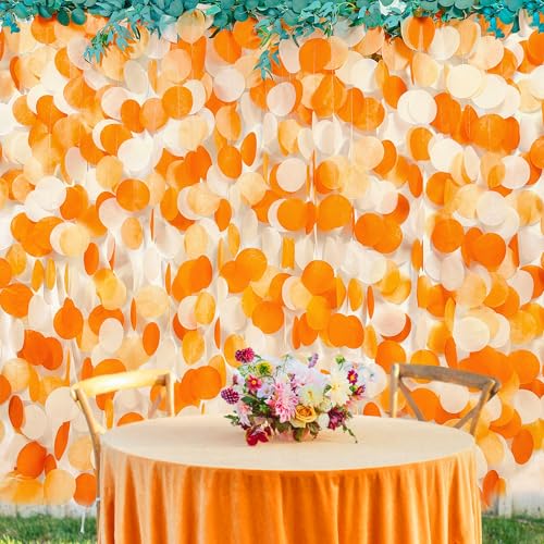 Image of 205 Ft Orange Party Decorations Big Circle Dots Backdrop Garland Ombre Orange Tissue Paper Polka Dot Hanging Streamer for Birthday Engagement Wedding Fall Autumn Thanksgiving Harvest Party Supplies