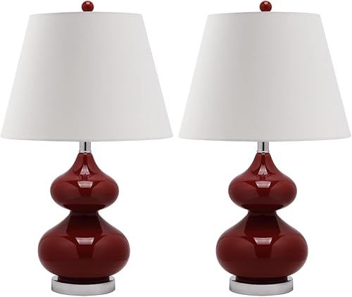 Vista 7 de SAFAVIEH Lighting Collection Eva Modern Contemporáneo Naranja Sangre Doble Calabazas de Vidrio de 24 Pulgadas, Lámpara de Mesa para Dormitorio, Sala